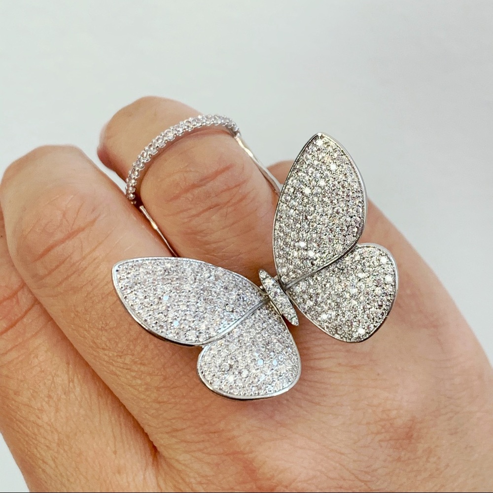 Silver Plated AAA+ CZ Micro Pave Butterfly Ring 7